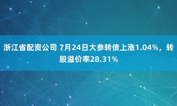 浙江省配资公司 7月24日大参转债上涨1.04%，转股溢价率28.31%